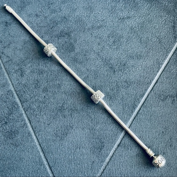 Authentic Pandora Snake Chain Bracelet With 2 Layers of Lace Clip Charm … - Picture 3 of 5